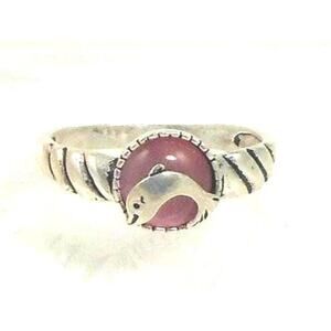 925 Sterling Silver Pink Cat's Eye Dolphin Ring NOS Size 9 Vintage Chrysoberyl